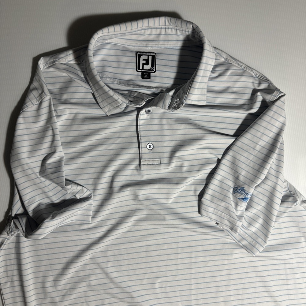 FootJoy Mens Golf Polo Shirt Large White Striped Short Sleeve XL